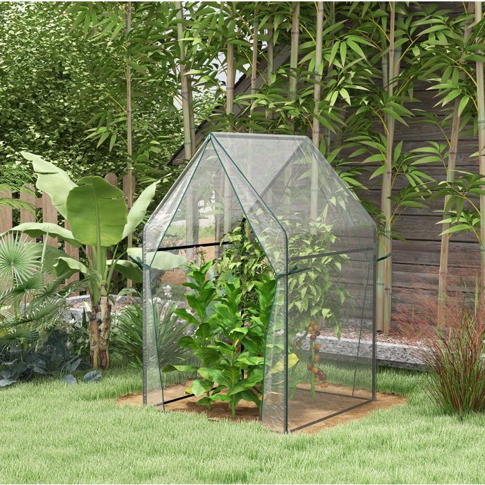 Serre de jardin mini PE transparente 90 x 90 x 145 cm double porte anti-UV structure métallique