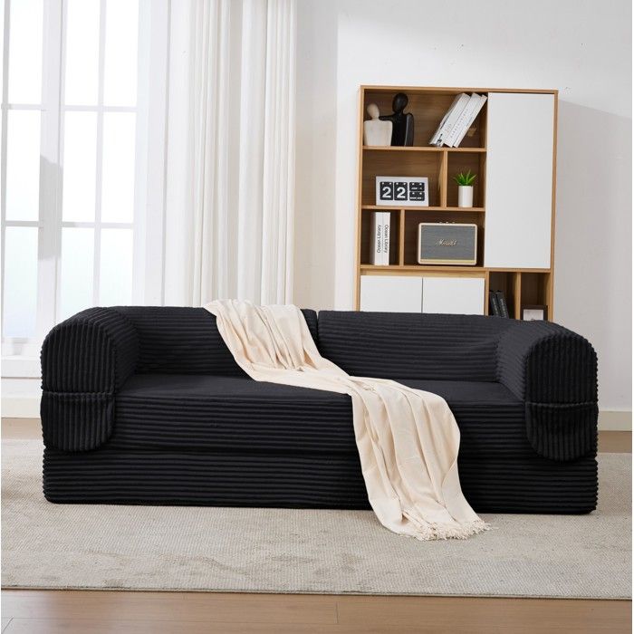 COVREO Canapé modulable 3 places 1 place + 2 places sans cadre tissu côtelé noir