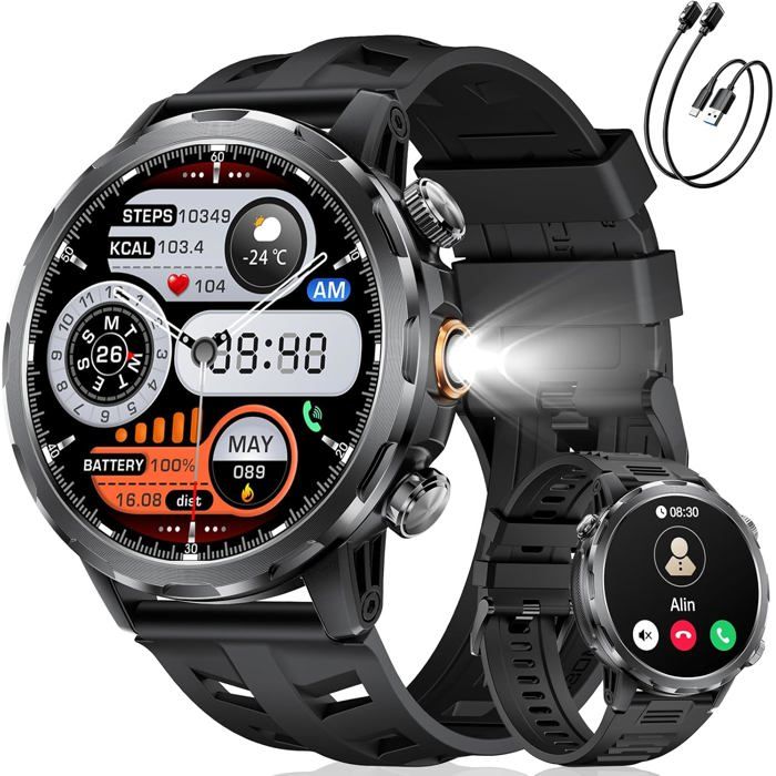 Montre Connectée Homme Avec Appels Bluetooth/Led Lampe 1.7 Grand Écran Smartwatch Avec 1000Mah Batterie 100+ Modes Sporti[WW633]