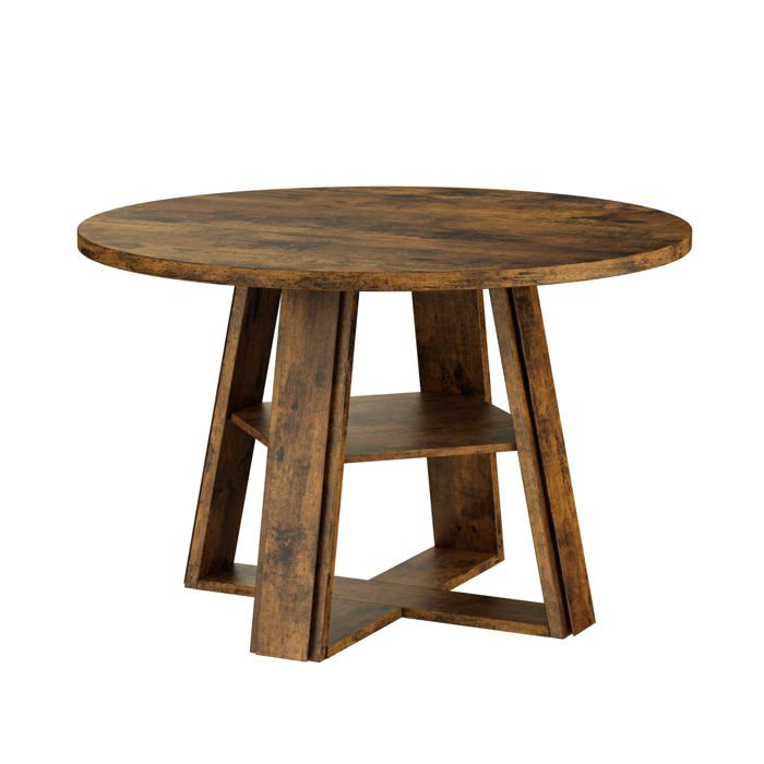 Table Ronde 110cm 4-6 Pers. Pied Central Renforcé Étagère Rangement Table de Salon Anti-Éclaboussures Stable Couleur Rétro