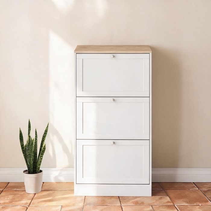 Meuble à chaussures 3 tiroirs abattants blanc 60x23 5x115 cm style scandinave 18 paires