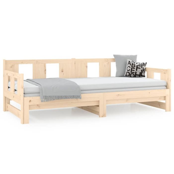Lit coulissant Bois de pin solide 2x(90x190) cm_2 ans garantie_74490