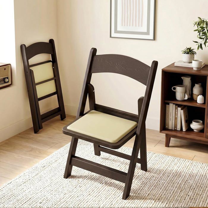 Lot de 2 Chaises Pliantes en Résine Rembourrées Charge 200 Kg Empilables Robuste et Durable pour Invités Jardin Bureau Marron