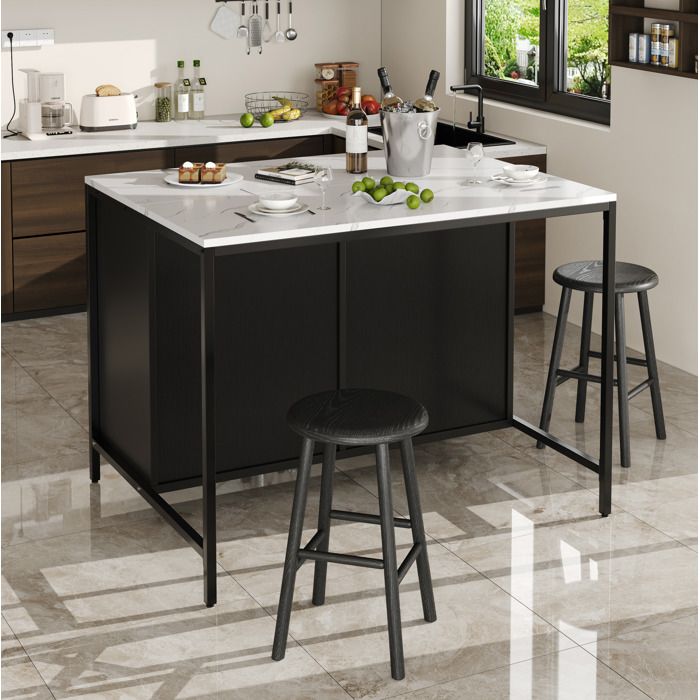 VUENOR Îlot central de cuisine noir 100 x 90 x 90 cm avec rangement et finition marbre VUENOR Îlot central de cuisine noir 100 x 90 x 90 cm avec rangement et finition marbre