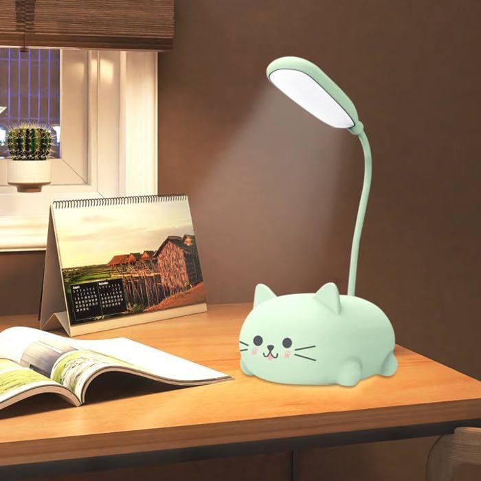 Lampe de bureau LED pliable forme chat rechargeable USB batterie 400 mAh ABS 9 × 7 × 18 cm vert