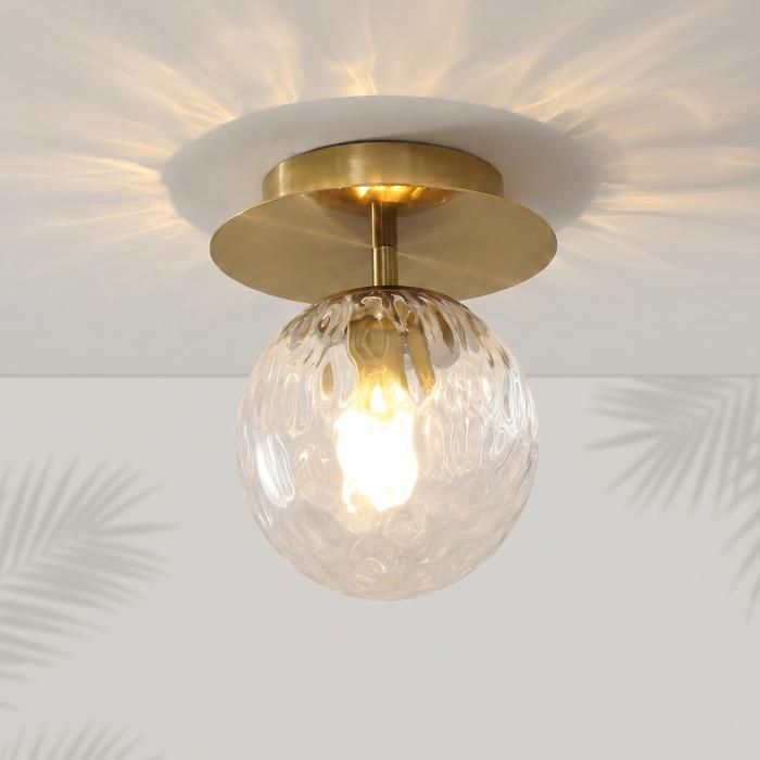 Plafonnier rond en verre Ø15CM - WOTTES - 1 x E27 Lampe de Plafond Style industriel moderne - Verre transparent à effet ondulé