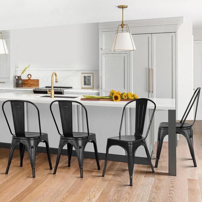 Lot De 4 Chaises En Fer Noir De Haute Qualité - Dossier Amovible Pour La Maison Et Le Bureau 46 × 43 × 85 CM