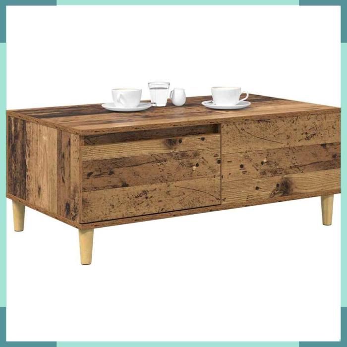 Table basse - 881192 - Bois ancien - Bois dingénierie - Avec tiroir et étagère
