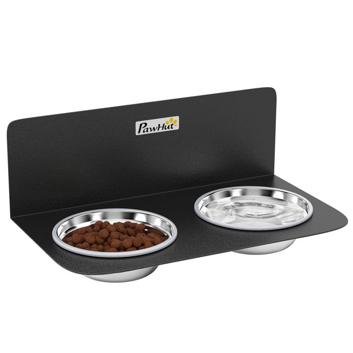 Gamelle bol pour chien - double gamelle support mural - PawHut - 2 bols acier inox 800ml hauteur réglable - 42x23 5x14cm - noir