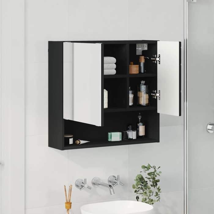 Magnifique Armoire Miroir Noir 59x17x55 cm Bois dingénierie - design polyvalent - pour maison - Noir 12.9 kg 2026_664504