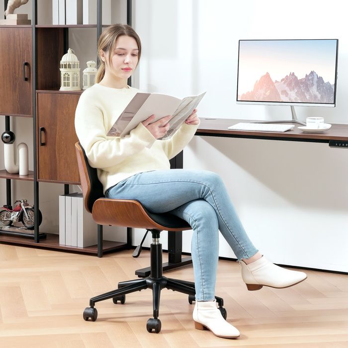 Chaise de bureau - Coque bois noyer - Sans accoudoirs - Hauteur réglable - Pivotante 360°