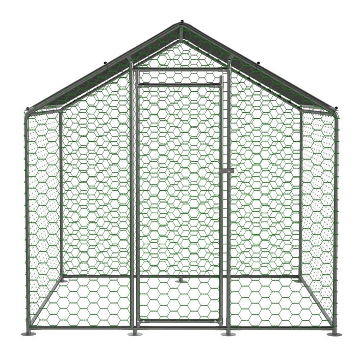 ROVRYN Enclos poulailler 2 x 2 x 2 m acier galvanisé bâche PE imperméable maille hexagonale gris