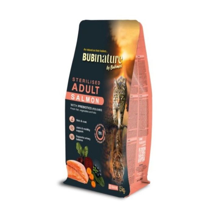 Croquettes chat stérilisé sans céréales au saumon Bubi Nature - 1 5 kg - Bubimex