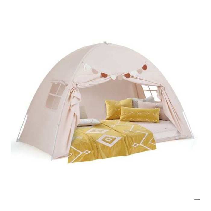 Tente de lit enfant pliable pour jeu et repos 2 grandes fenêtres en tissu brossé pour lit superposé