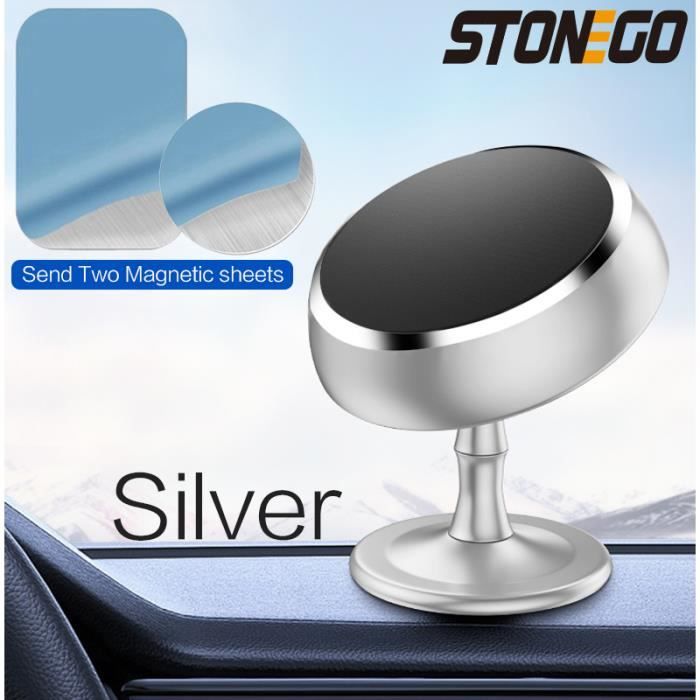 Argent-support de téléphone magnétique en métal pour voiture, aimant  puissant, Rotation à 360 °, adapté à tou