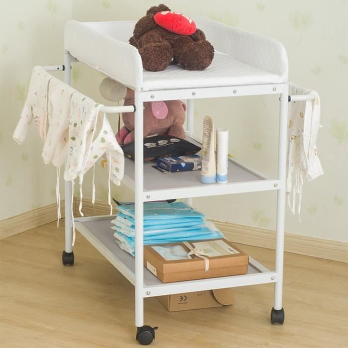 Dasuola La Table A Langer A Roulettes Pour Bebe Maison Chambre Blanc Cdiscount Puericulture Eveil Bebe