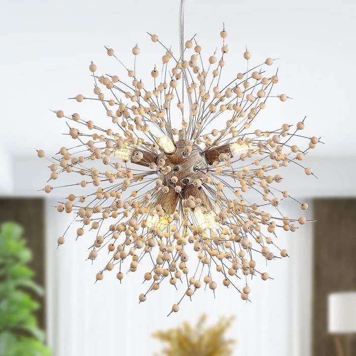 Ganeed LustreLustre pissenlit moderne en perles de bois8 lumièrespour salonsalle à mangerchambrecuisine(Ampoule non incluse)