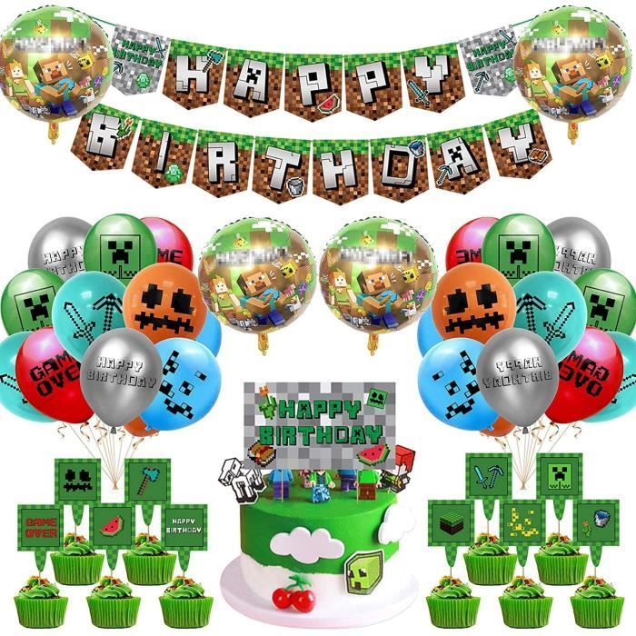 Video Game Party Supplies 42 Pcs Miner Gamer Theme Party Decoration Y Compris Joyeux Anniversaire Banniere Ballons Cake Top 0 Cdiscount Maison