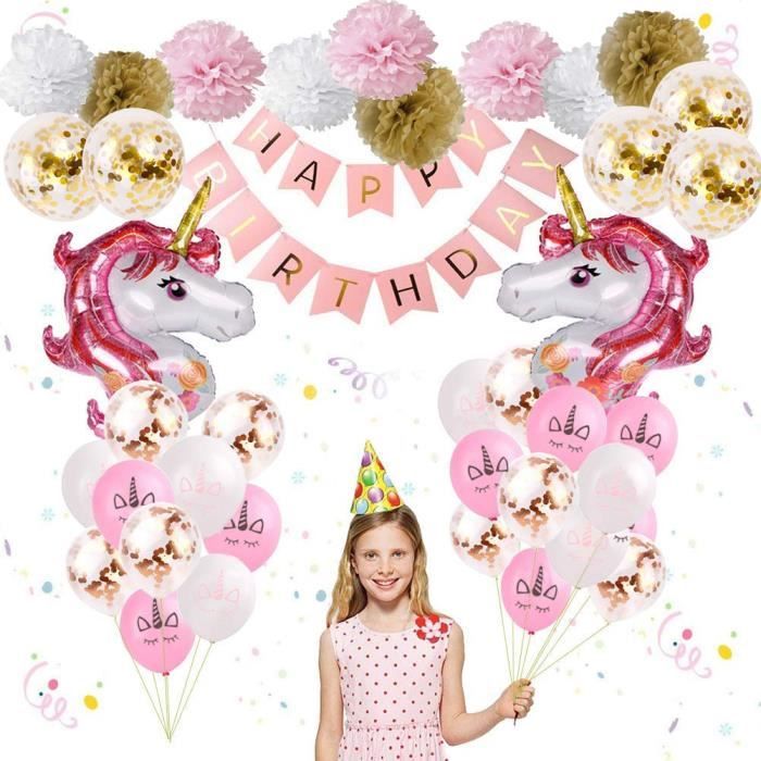 Décoration d'anniversaire licorne rose pour fille Bannière d'anniversaire  avec énorme ballons licorne en aluminium pour fête - Licorne Québec