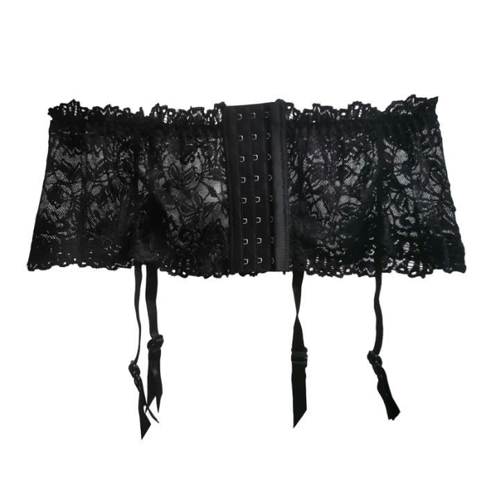 Ensemble Séduction Femme : Ceinture Porte-jarretelles En Dentelle Transparente Avec Bas Assorti