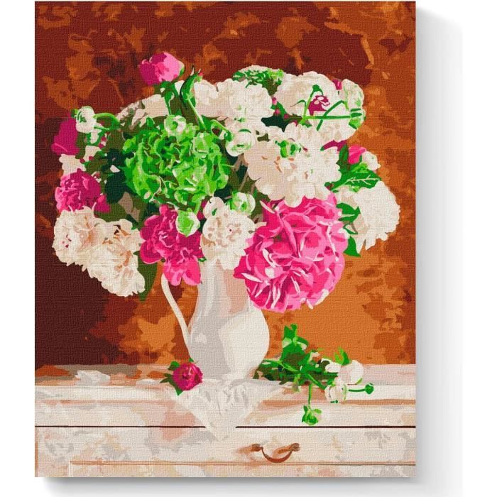 ABEUTY Peinture par numéros à faire soi-même pour adultes et enfants, roses dans un dôme en verre, La Belle et la Bête, rose enchantée, 40,6 x 50,8 cm (cadre en bois, panda mignon