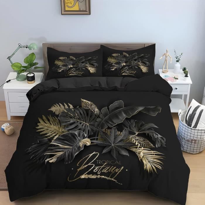 housse-de-couette-240-x-260-feuilles-tropicales-noires-parure-de-lit