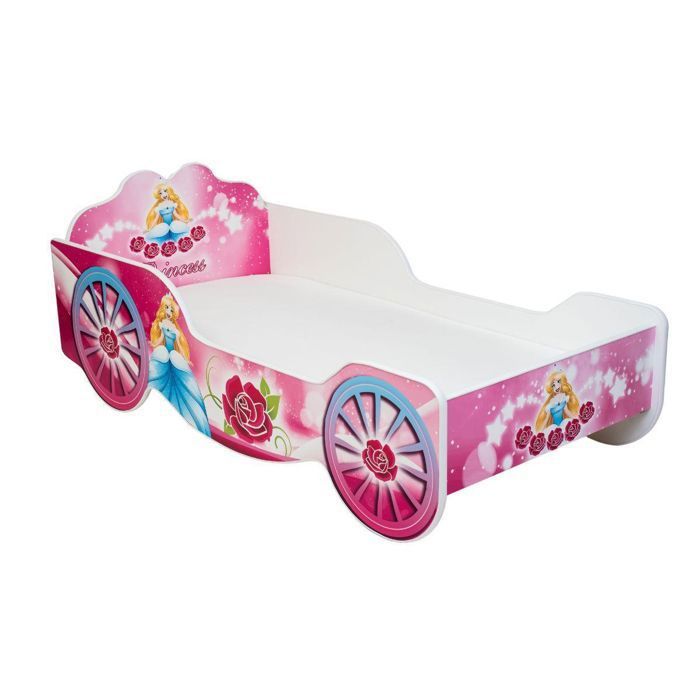 Lit enfant caleche princesse 140x70 - 1001JOUETS - Rose - Panneau bois stratifié