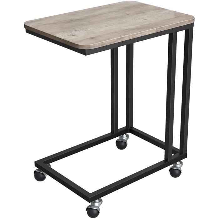 Table D'Appoint Industrielle Avec Roulettes - Lot De 2 Tables Mobiles Marron & Noir - Pour Salon, Chambre - 6