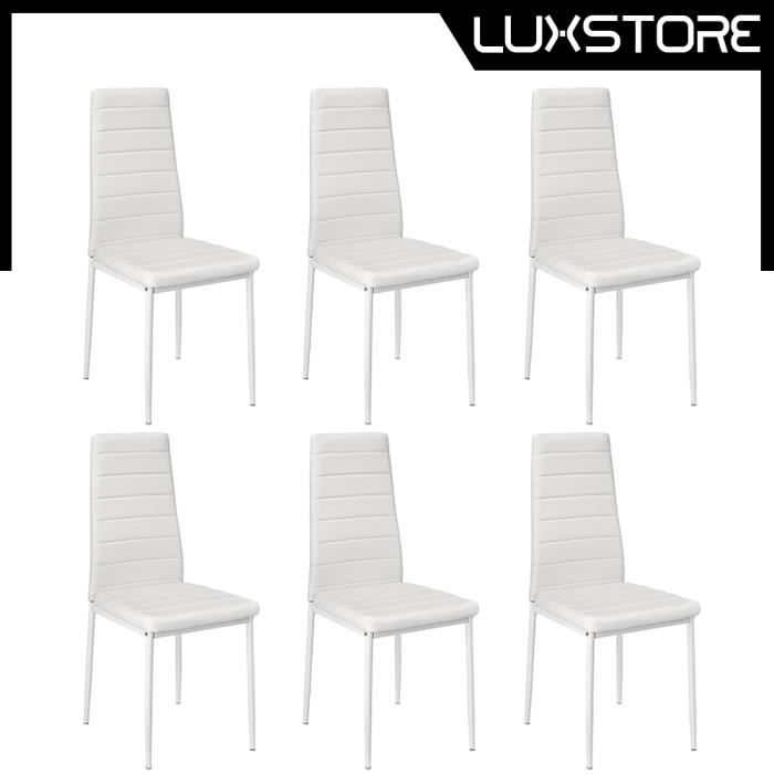 Chaises de salle à manger blanches LUXS - Lot de 6 - Design contemporain - Simili (PU) - Métal