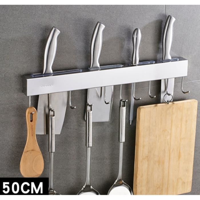 Barre à couteaux mural 50cm en acier inox avec 10 crochets porte Barre  ustensiles Bandeau suspension support spatule de cuisine - Cdiscount Maison