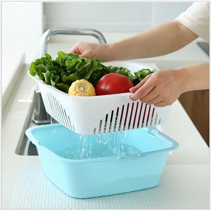 2 PCS multifonctionnel évier mobile cuisine en plastique panier de lavage  de légumes panier de vidange de stockage de fruits et légumes (violet)
