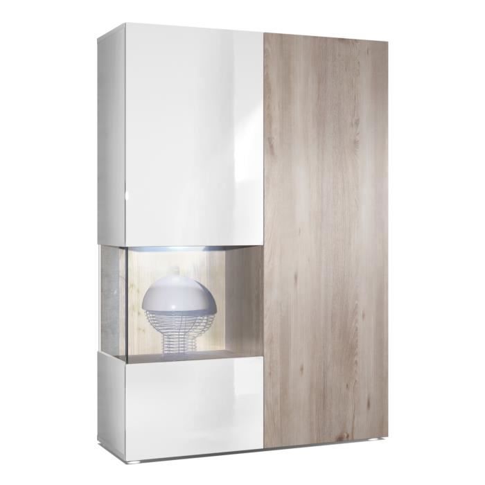 Vladon Vitrine Morena Corps en Blanc mat- insert en Chêne Nordique avec LED Vladon Vitrine Morena Corps en Blanc mat- insert en Chêne Nordique avec LED