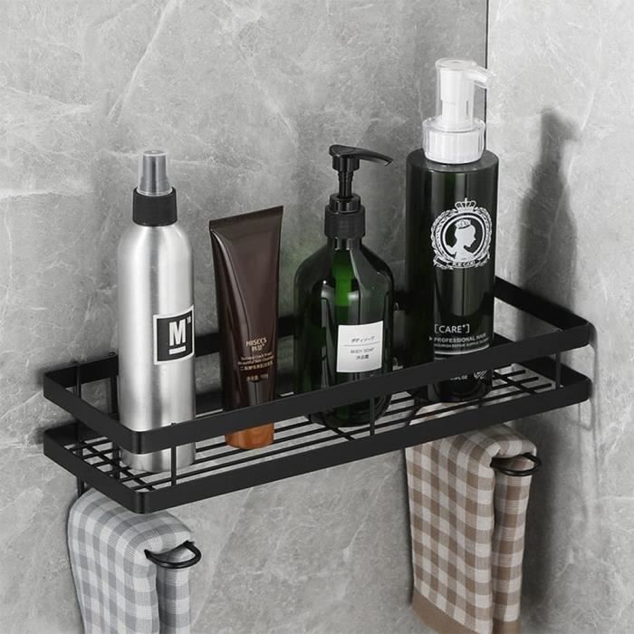 Étagère De Douche Suspendue Noire - Sans Perçage, Avec Ventouses - 2 Niveaux, Porte-shampooings, Gel Douche - Pour Porte Jusqu'à 3,2 Cm