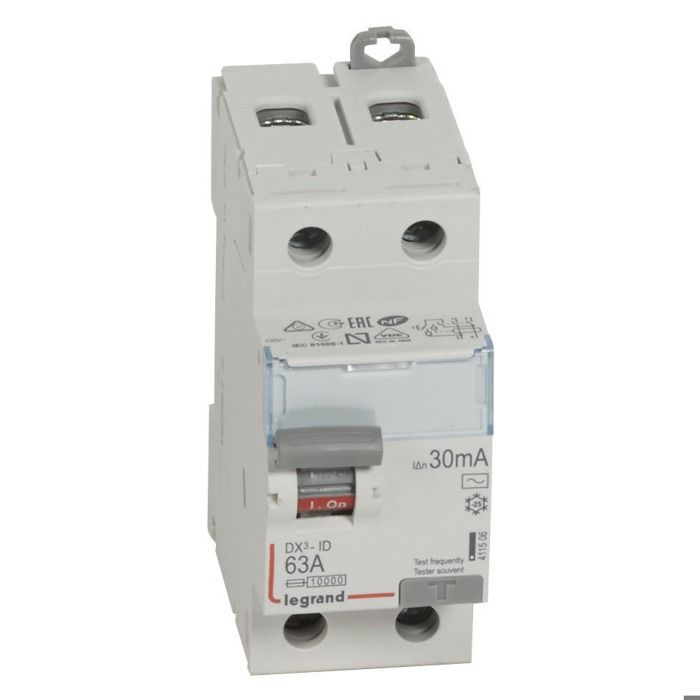 Interrupteur différentiel DX³-ID 2P 230V 63A type AC 30mA - LEGRAND - 411506