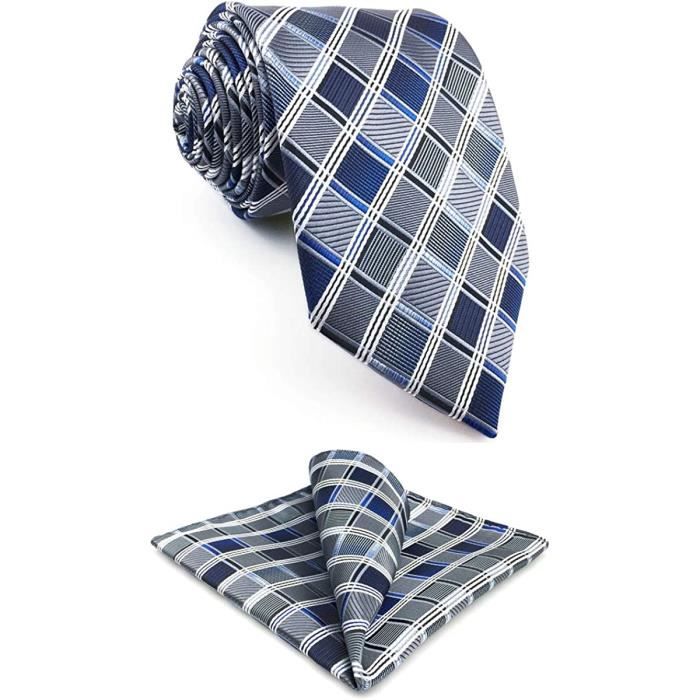 Cravate Classique Homme Soie Extra Longue Shlax&wing - Gris à Carreaux Pour Costume Affaires