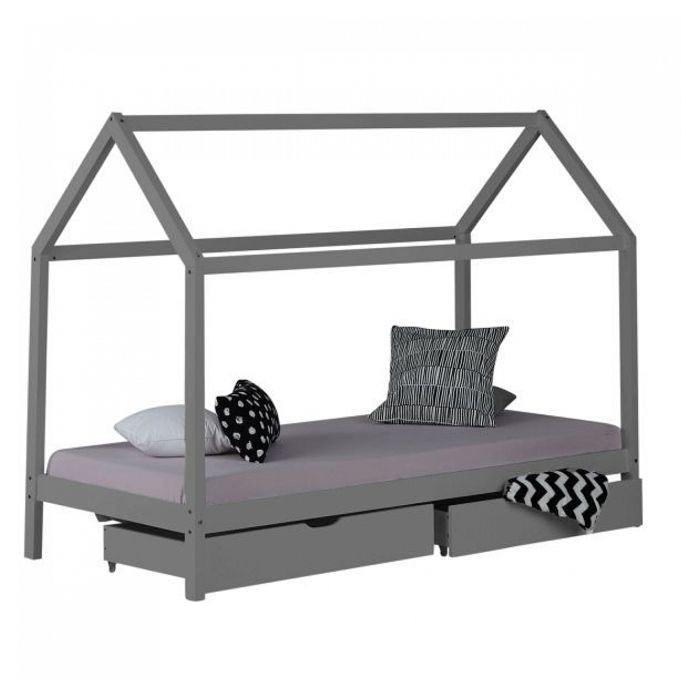 Lit Enfant avec Matelas Cadre de Lit Cabane Enfant 90x200 cm Gris Avec Tiroirs Lit Enfant avec Matelas Cadre de Lit Cabane Enfant 90x200 cm Gris Avec Tiroirs