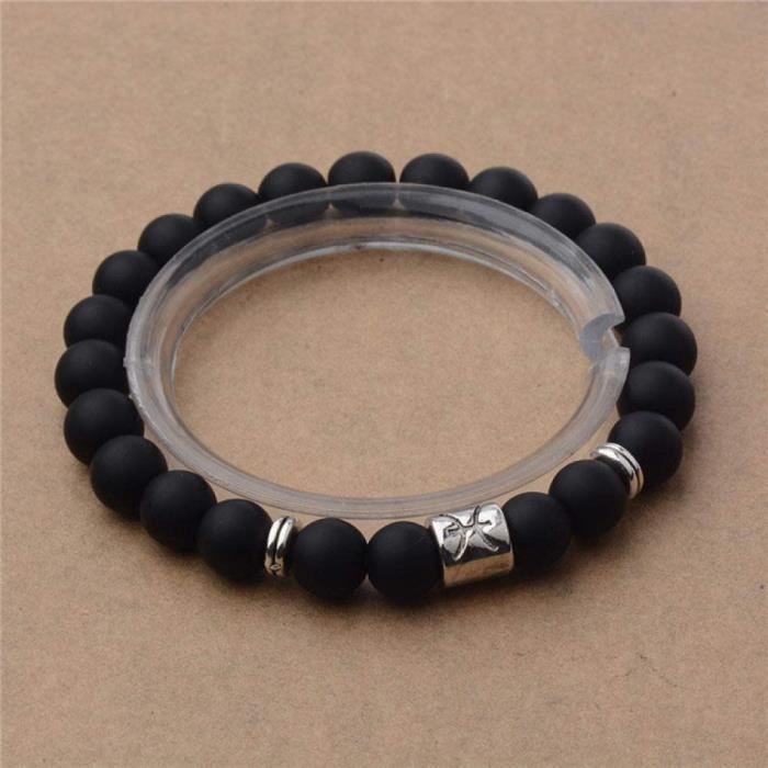 Bracelet Yoga Pierre Naturelle Ying Yang Perle De Lave Noir-Bleu 8mm - 1 Pièce Neuf Avec étiquettes, Idéal Pour La Méditation Ou Comme Bijou Décontracté