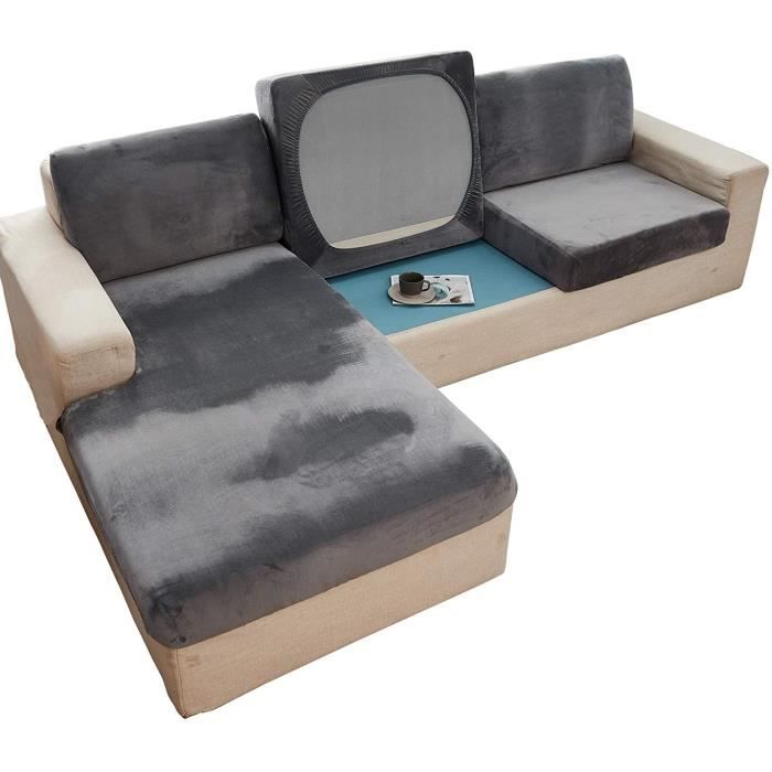 Housse De Coussin De Canapé SYLC - Extensible, Antidérapante, Velours | Pour Canapé, Caravane (Gris Foncé, 2 Places)