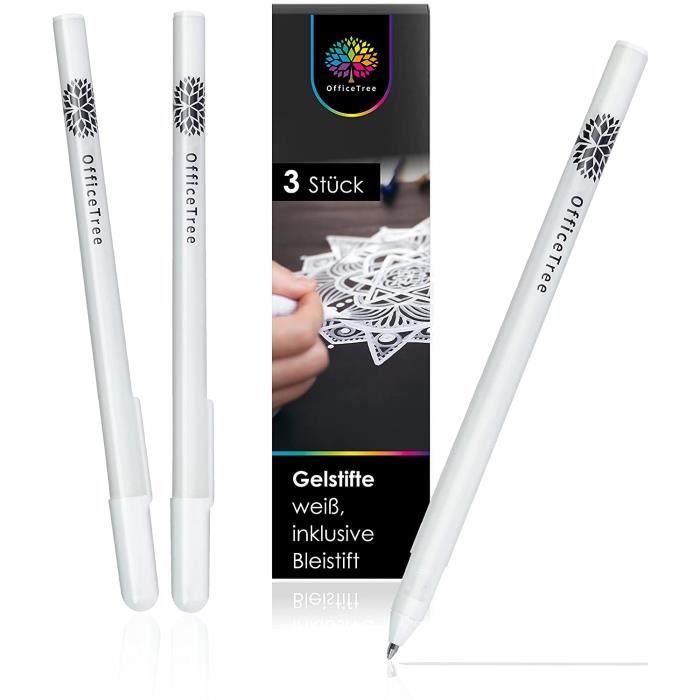 3 x Stylos Gel Blanc + Crayon à Papier avec Gomme – Stylo Encre Blanche  Roller Fine de 0,75 mm - Idéal pour le Papier à Dessin Sombr - Cdiscount  Beaux-Arts et Loisirs créatifs