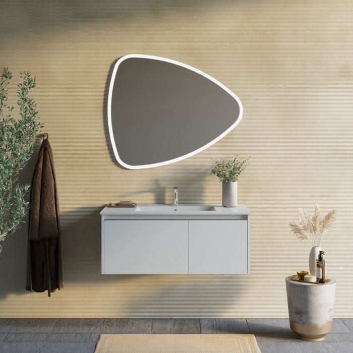 MEUBLE DE SALLE DE BAINS BLANC MAT 100 CM LAVABO ET MIROIR À POSER MONACO MEUBLE DE SALLE DE BAINS BLANC MAT 100 CM LAVABO ET MIROIR À POSER MONACO