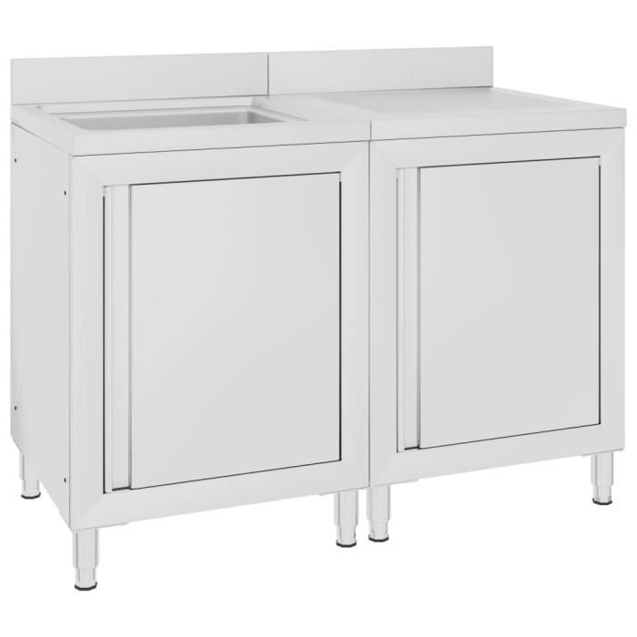 Évier de cuisine VIDAXL 120x60 cm Acier inoxydable Armoire de rangement Pieds réglables