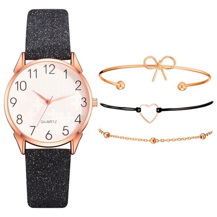 Montre et bracelets pour femme, or rose, 4pièces - Montre pour femme/ Bracelet en maille - Love of Watch