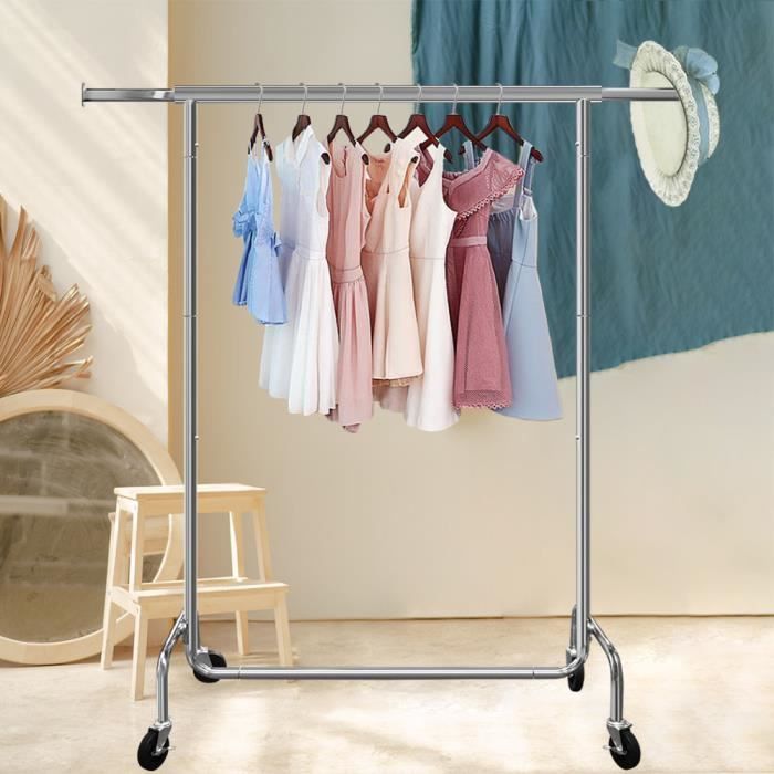 COSTWAY Portant Penderie à Vêtement 2 Barres à Roulettes En Acier Avec Etagere Chaussures 2 Roues Avec Freins Hauteur Reglable 86x43x168cm 40214683