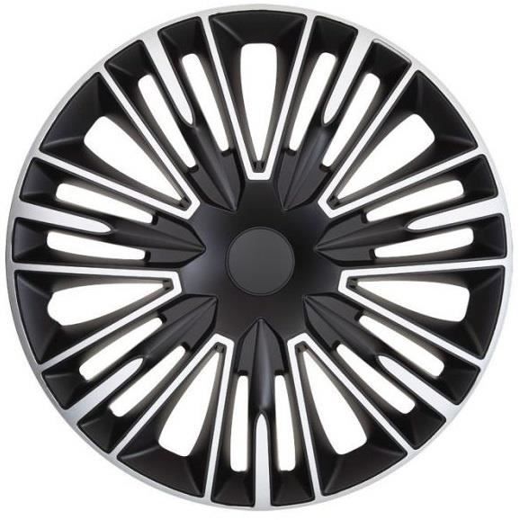 Jeu De 4 Enjoliveurs AutoStyle Estoril 16 Pouces Argent/noir – Pour Voitures, Fourgonnettes, Camping-cars – Montage Universel