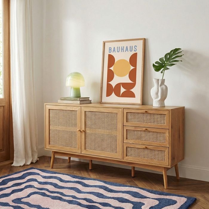 Buffet INES effet chêne et cannage rotin 150cm - Bois Buffet INES effet chêne et cannage rotin 150cm - Bois