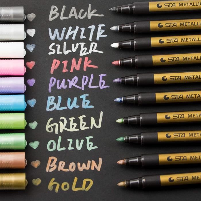 Marqueurs Métalliques Pens 10pcs Feutres Coloriage Stylos Permanent Marqueurs à Dessin Pour Peinture Rupestrealbum Photobricolage