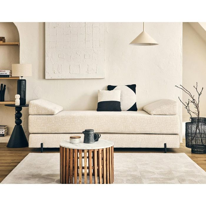 Brescia - banquette 3 places convertible en tissu velours relief - Beige Brescia - banquette 3 places convertible en tissu velours relief - Beige