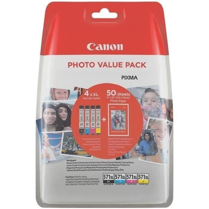 CANON Pack de 4 cartouches dencre CLI-571 XL grande capacité Noir/Cyan/Magenta/Jaune (CLI571XL)