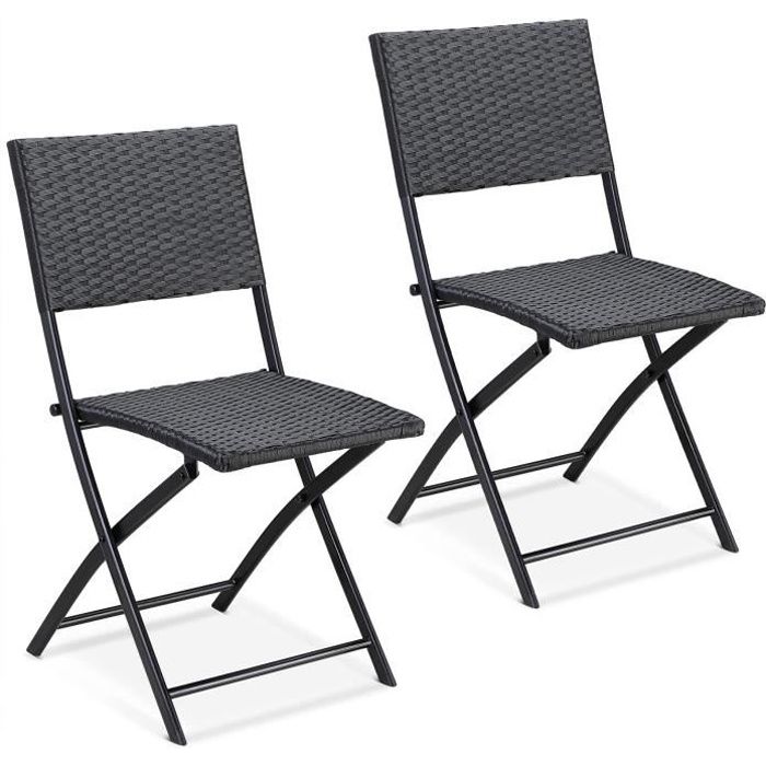 Chaises pliantes Rome - CASARIA - Noir - Polyrotin - Acier zingué et laqué - Meuble de jardin