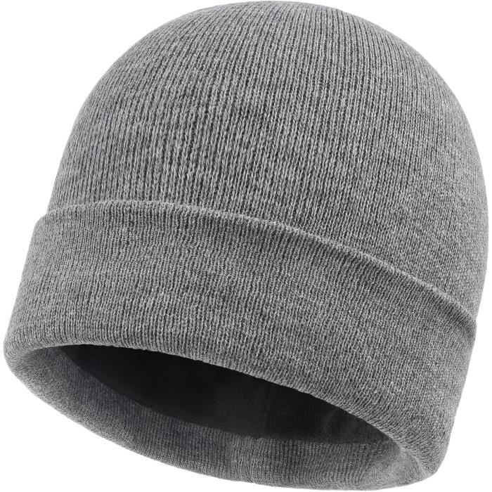 Bonnet Gris Doux En Laine Avec Doublure Polaire Chaude - Taille Unique Unisexe